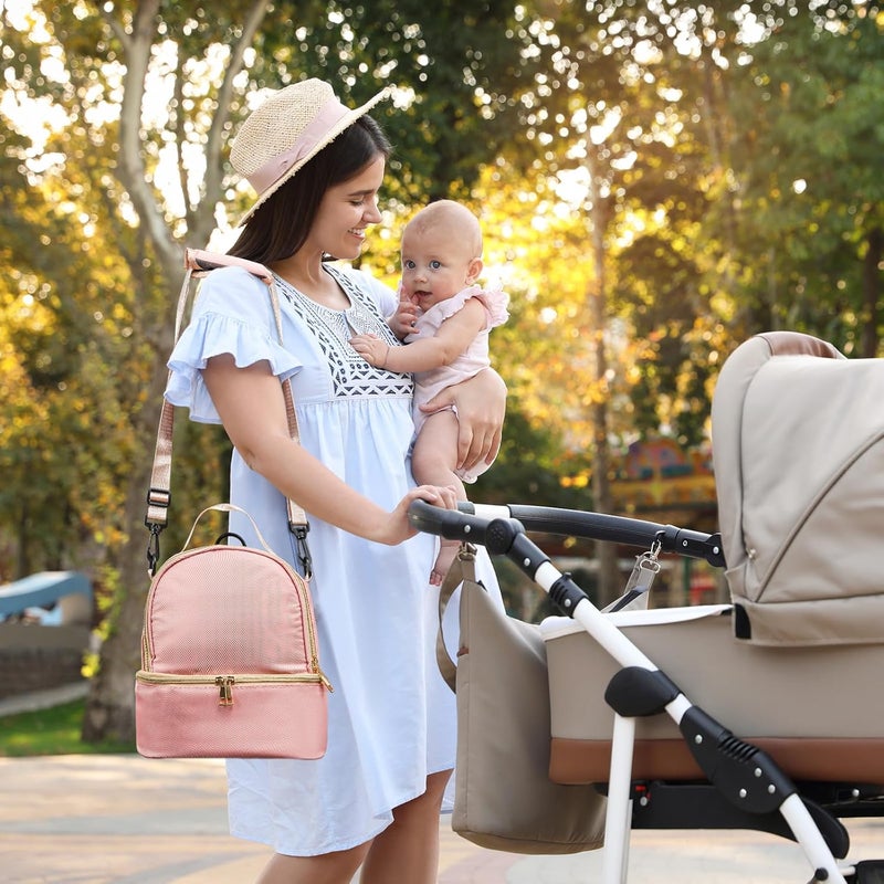 Procase Breast Pump Bag, Double Layer Breastmilk Pump Backpack Breast Milk Carrier for Breastfeeding Nursing Mom Work, Travel, Daycare -Pink - Image 3